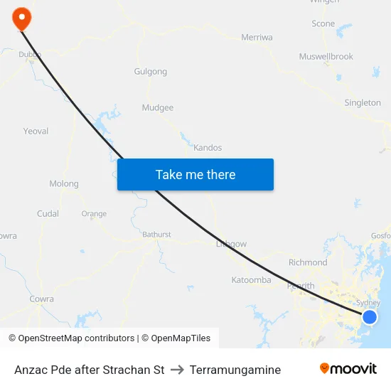 Anzac Pde after Strachan St to Terramungamine map