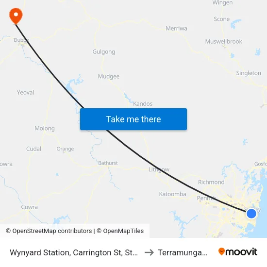 Wynyard Station, Carrington St, Stand B to Terramungamine map