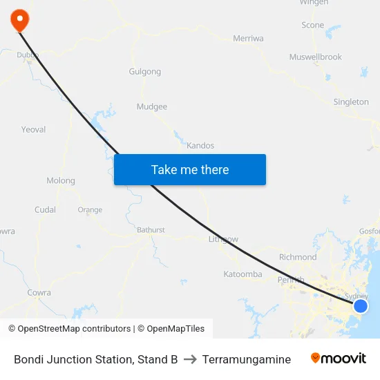 Bondi Junction Station, Stand B to Terramungamine map