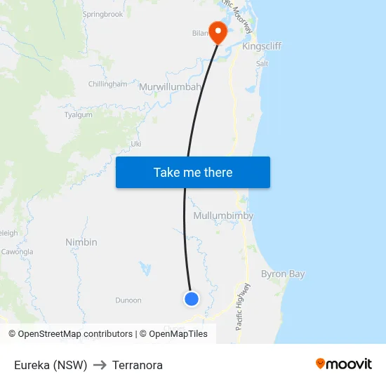 Eureka (NSW) to Terranora map