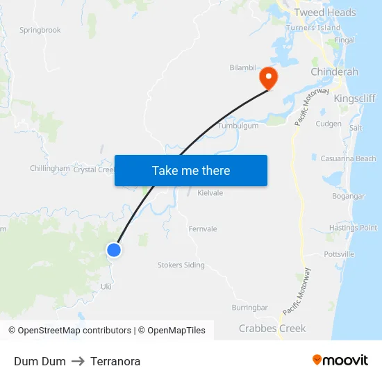 Dum Dum to Terranora map