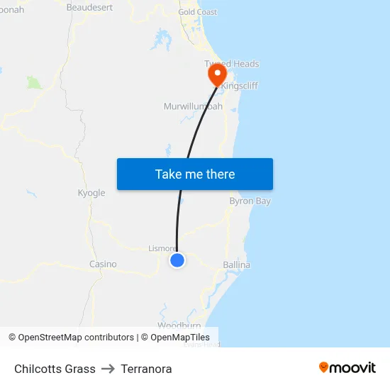 Chilcotts Grass to Terranora map