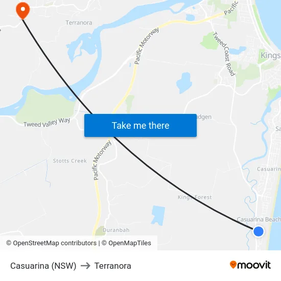 Casuarina (NSW) to Terranora map