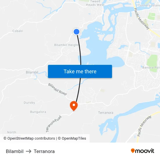 Bilambil to Terranora map