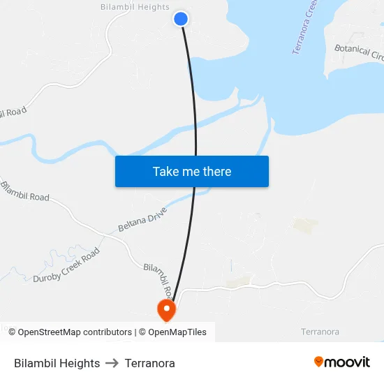 Bilambil Heights to Terranora map