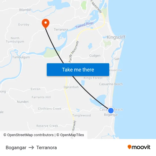 Bogangar to Terranora map