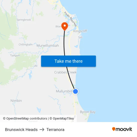 Brunswick Heads to Terranora map