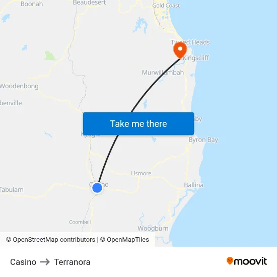 Casino to Terranora map