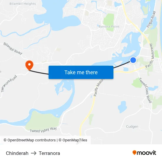 Chinderah to Terranora map