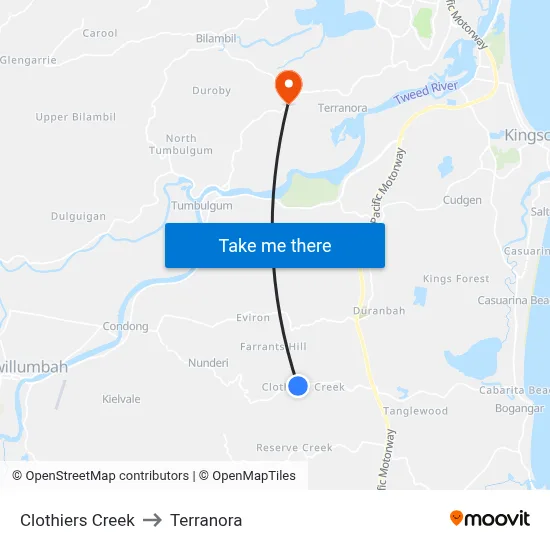 Clothiers Creek to Terranora map