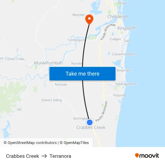 Crabbes Creek to Terranora map