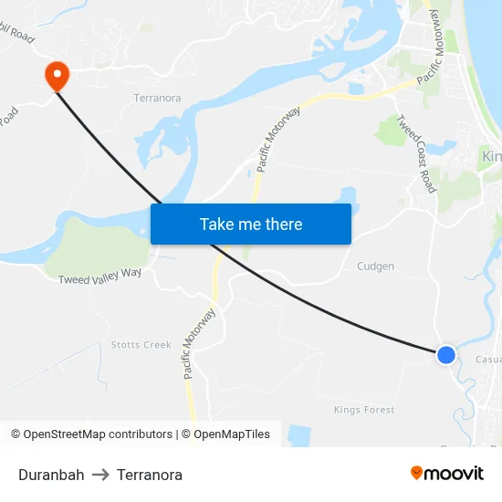 Duranbah to Terranora map