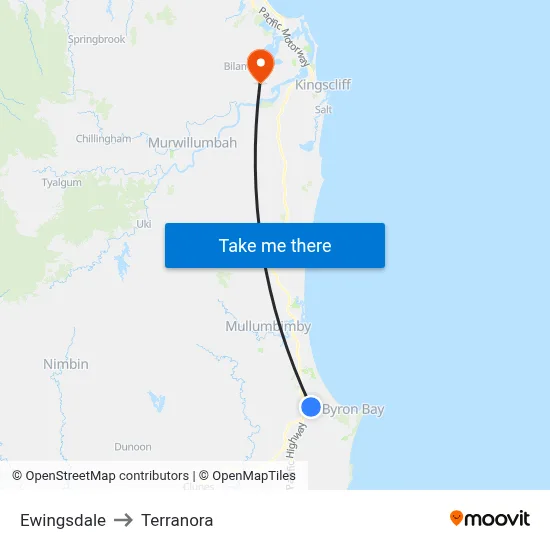 Ewingsdale to Terranora map