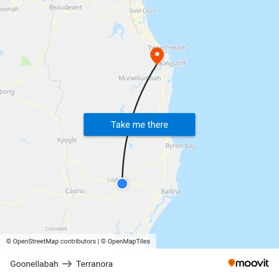 Goonellabah to Terranora map