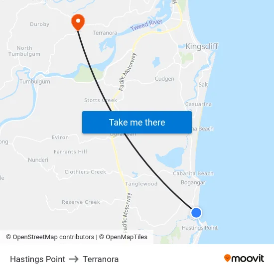 Hastings Point to Terranora map