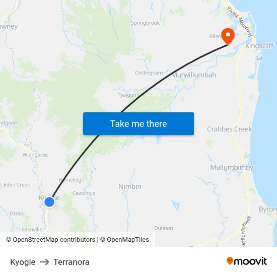 Kyogle to Terranora map