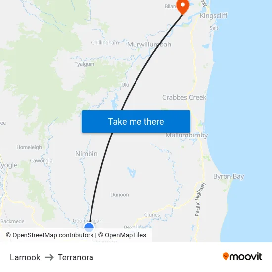 Larnook to Terranora map