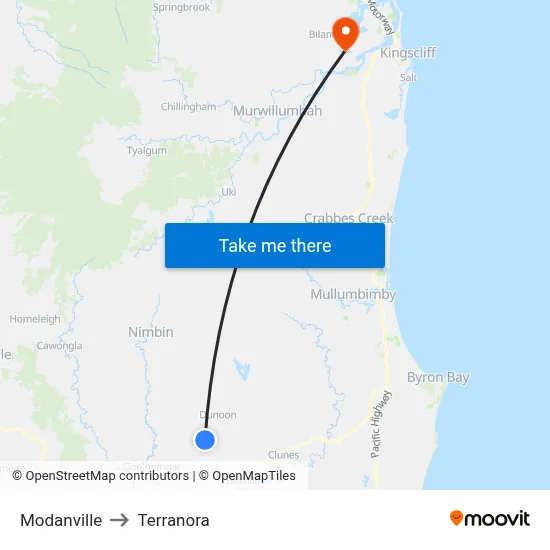 Modanville to Terranora map