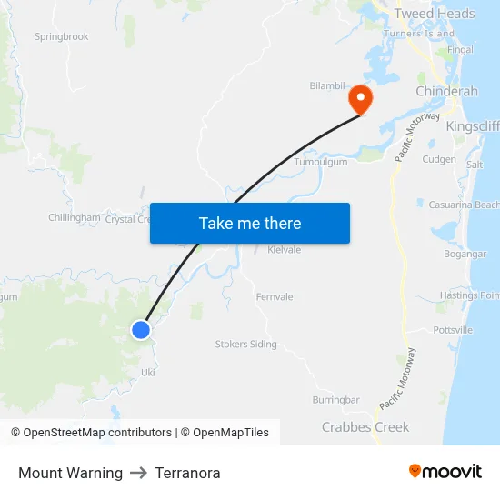 Mount Warning to Terranora map