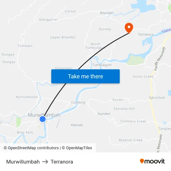 Murwillumbah to Terranora map