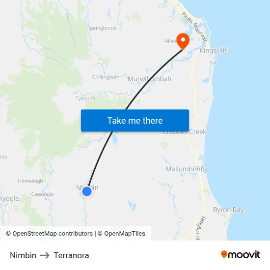 Nimbin to Terranora map