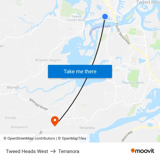 Tweed Heads West to Terranora map