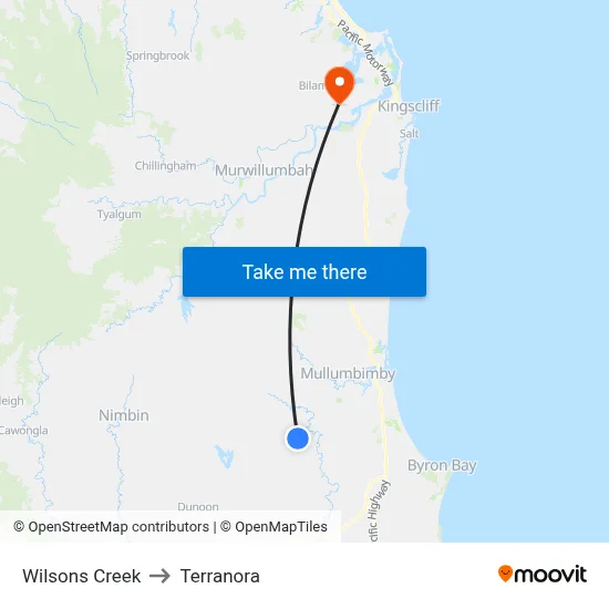 Wilsons Creek to Terranora map