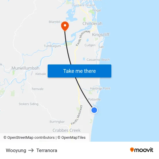 Wooyung to Terranora map