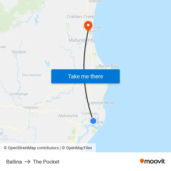 Ballina to The Pocket map