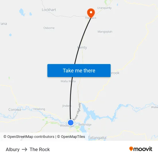 Albury to The Rock map