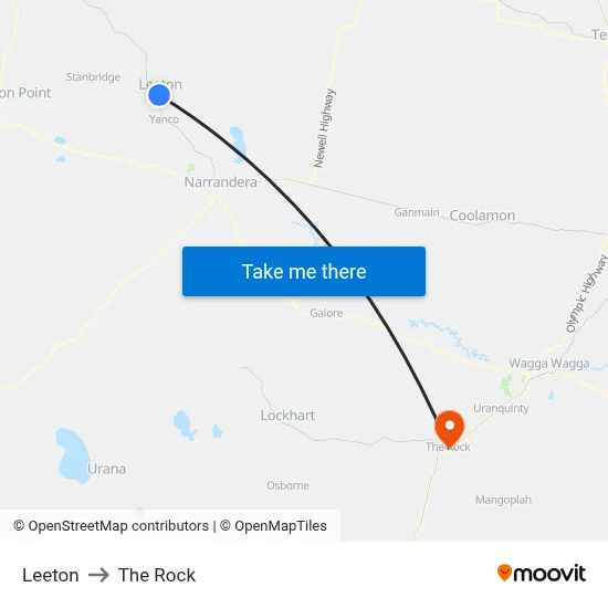 Leeton to The Rock map