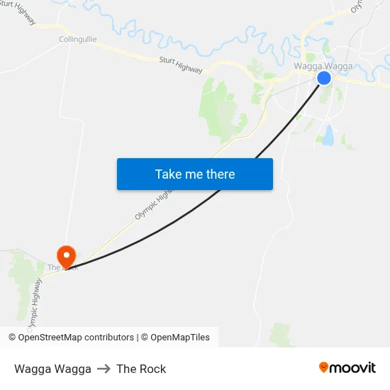 Wagga Wagga to The Rock map