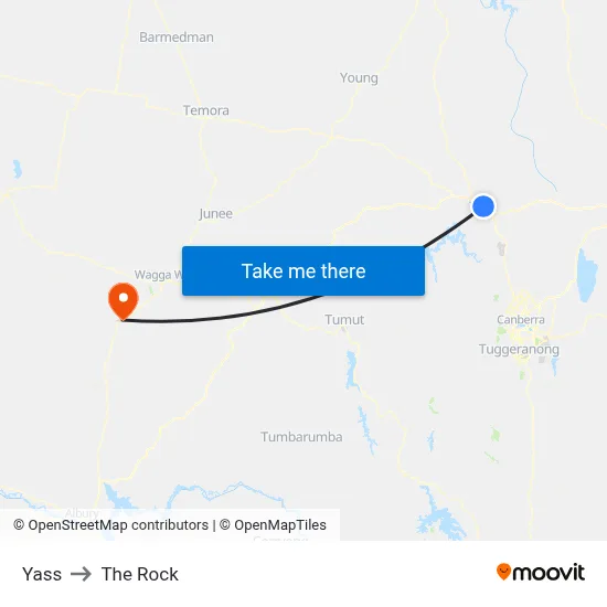 Yass to The Rock map