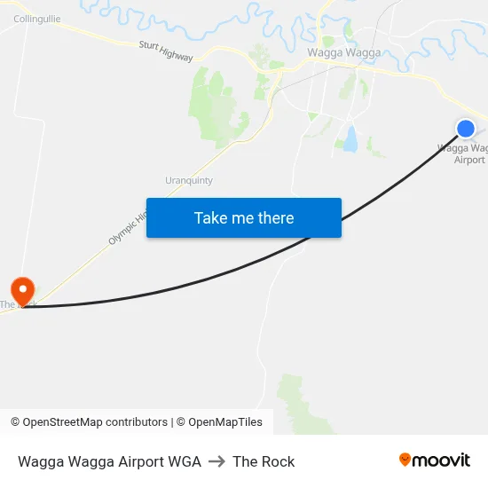 Wagga Wagga Airport WGA to The Rock map