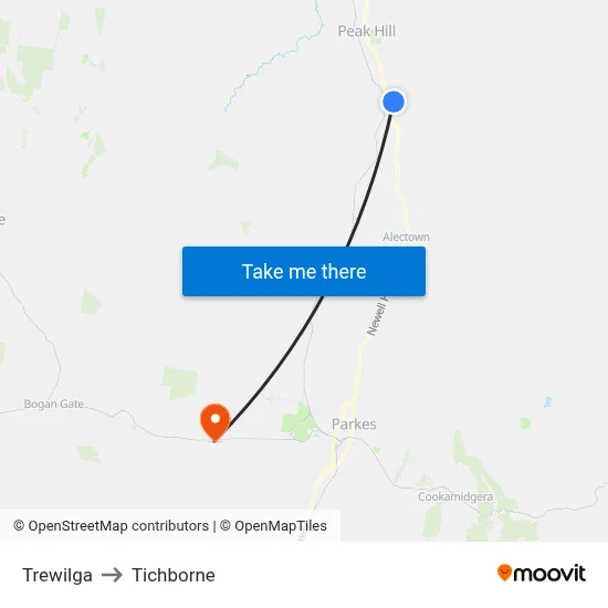 Trewilga to Tichborne map