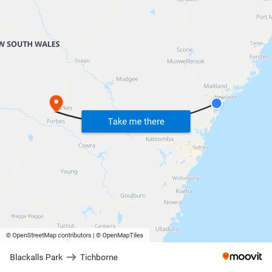 Blackalls Park to Tichborne map