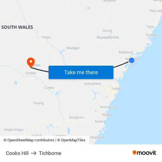 Cooks Hill to Tichborne map