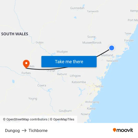 Dungog to Tichborne map