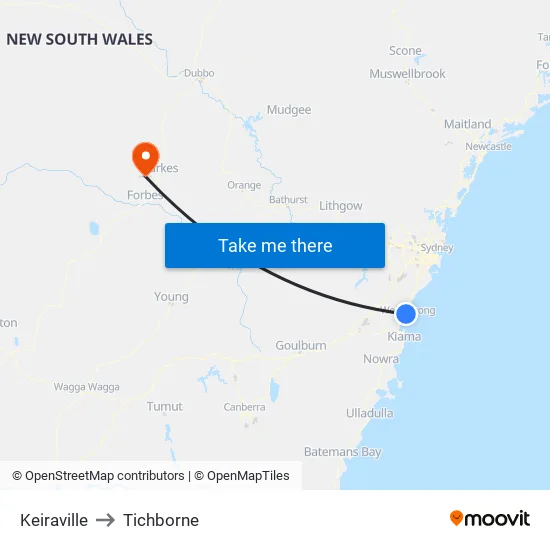 Keiraville to Tichborne map