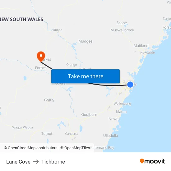 Lane Cove to Tichborne map