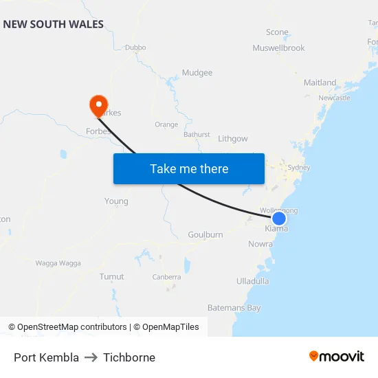 Port Kembla to Tichborne map