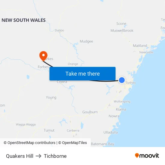 Quakers Hill to Tichborne map