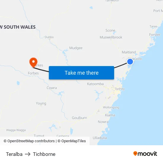 Teralba to Tichborne map