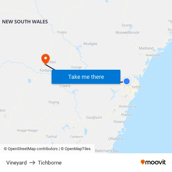 Vineyard to Tichborne map