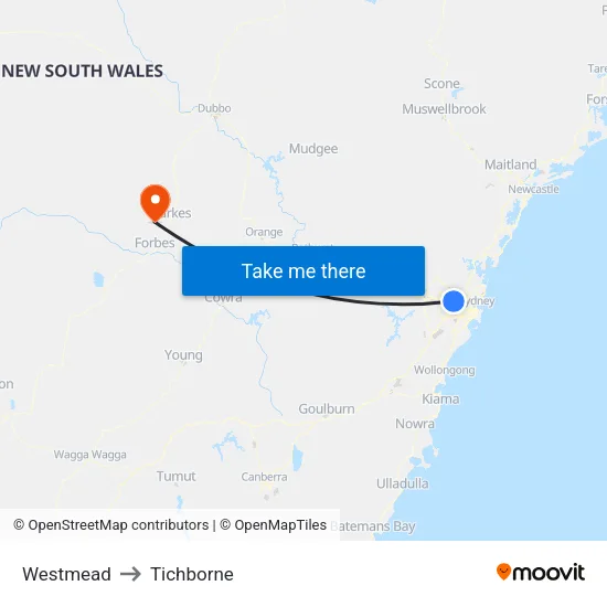 Westmead to Tichborne map