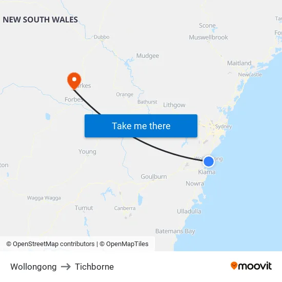 Wollongong to Tichborne map