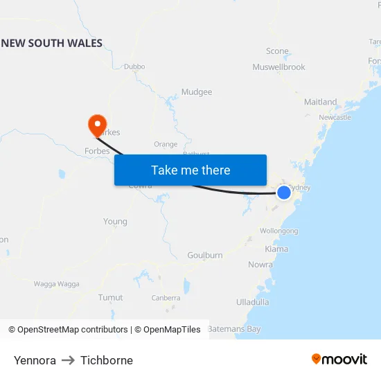 Yennora to Tichborne map