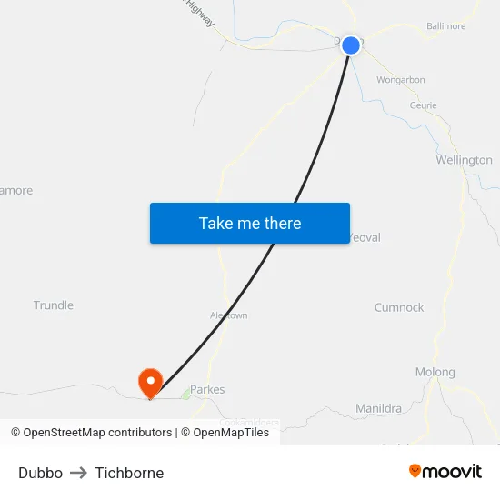 Dubbo to Tichborne map