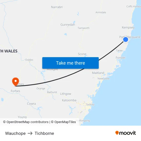 Wauchope to Tichborne map