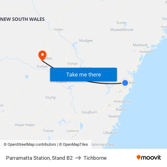 Parramatta Station, Stand B2 to Tichborne map